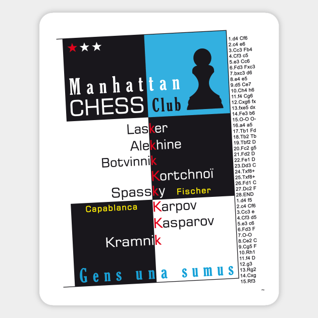 Manhattan New York Chess Club USA Travel Vintage Poster Sticker by PB Mary